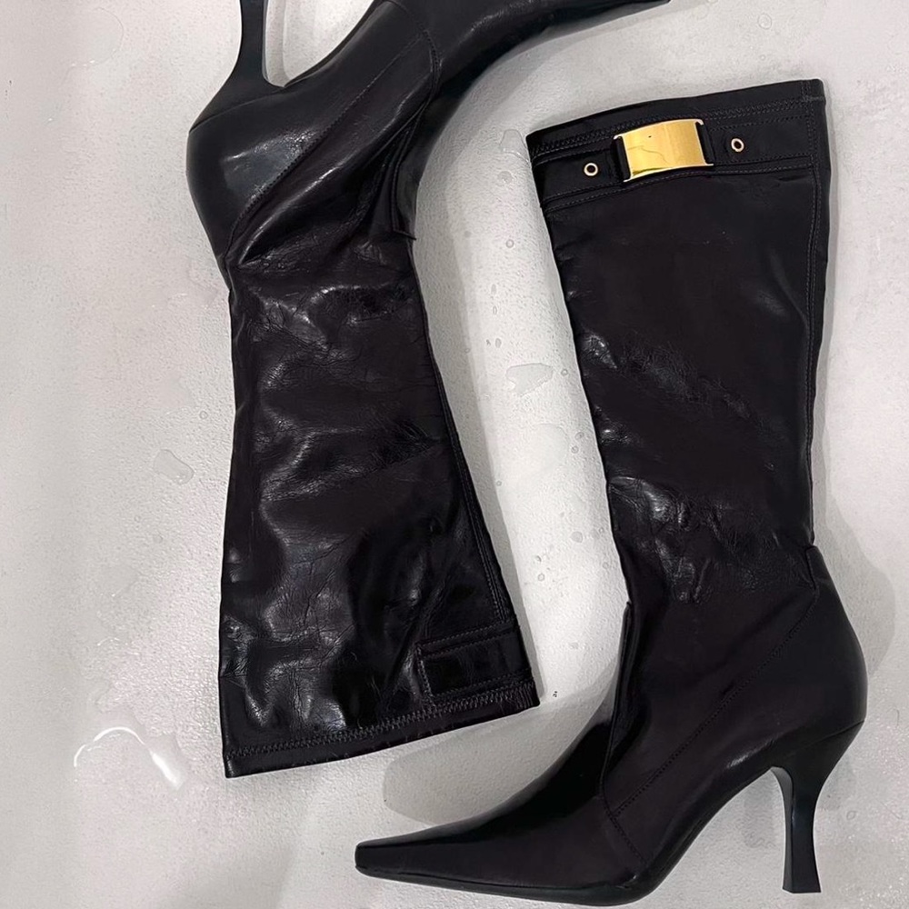 point toe brown leather boots